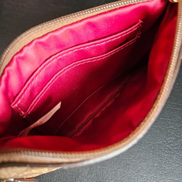 Coach Peyton Signature Brown & Pink Wristlet Gold Logo Card Holder Wallet Pouch - Picture 11 of 15
